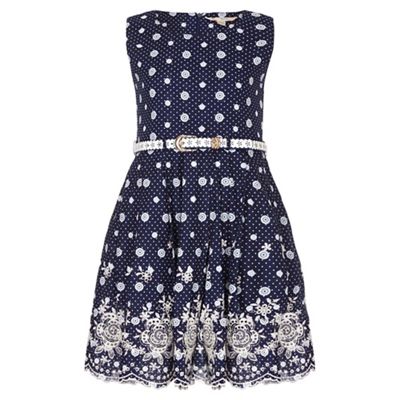Yumi Girl Navy Embroidered Spot Dress